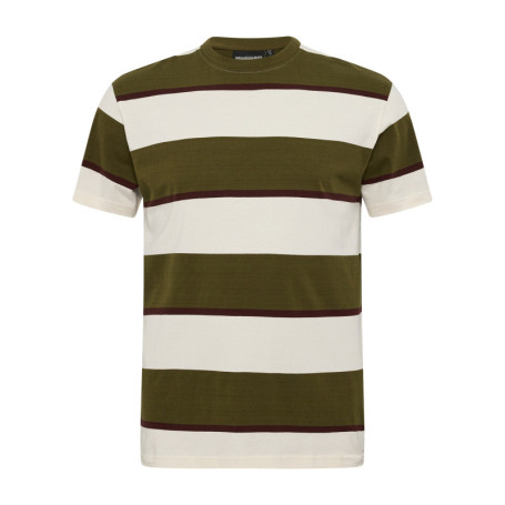 T-shirt en coton kaki avec des rayures larges...