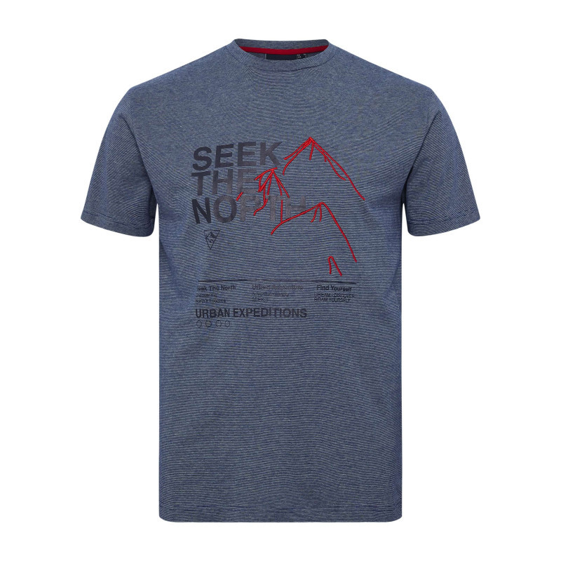 North 56°4 - T-shirt En Coton Bleu Chiné Et Imprimé à L'avant Avec Un Col Rond - Bleu