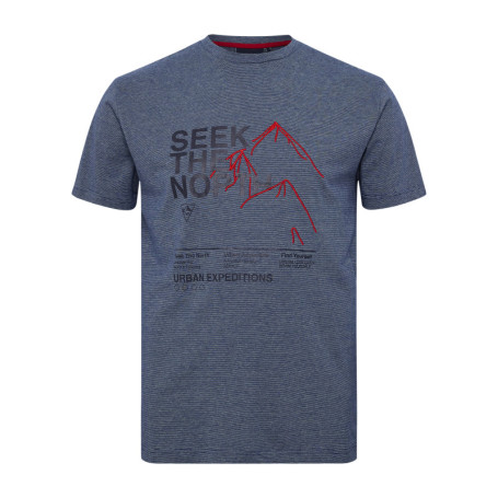T-shirt en coton bleu chiné et imprimé à...