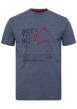 Thumbnail T-shirt en coton bleu chiné et imprimé à l'avant avec un col rond
