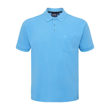 Polo en coton turquoise uni avec une poche à la poitrine et une coupe droite