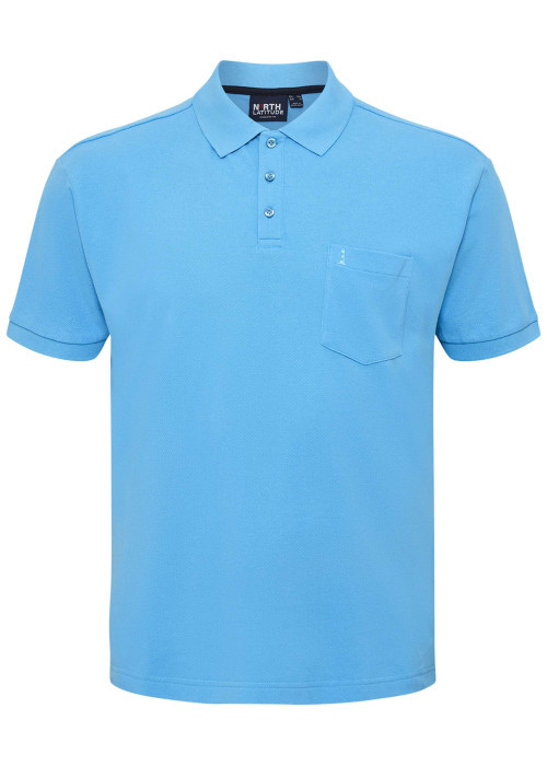 Polo en coton turquoise uni avec une poche à la poitrine et une coupe droite