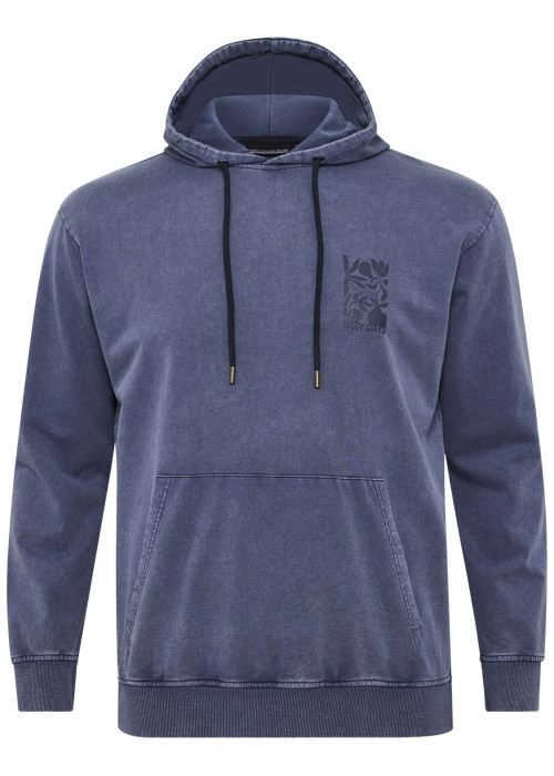 Sweat à capuche en coton mélangé bleu délavé avec une coupe droite