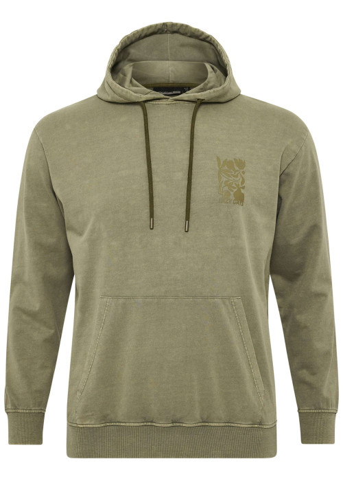 Sweat à capuche en coton mélangé kaki délavé avec une coupe droite