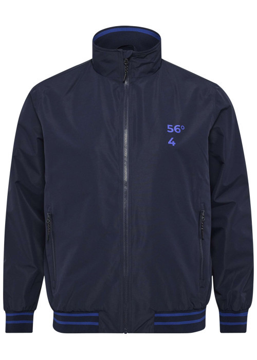 Blouson bleu marine uni avec un col montant et des liserés sur les manches