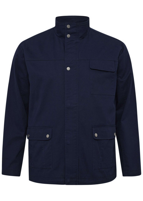 Blouson en coton bleu marine uni à col montant avec des poches à rabat