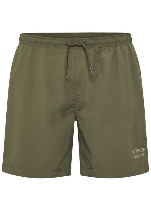 Short de bain kaki uni à coupe regular fit avec une taille élastiquée