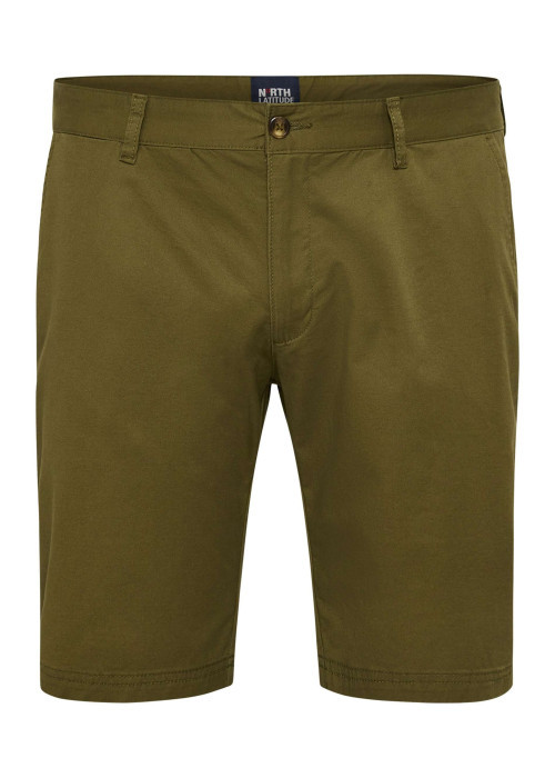 Short chino en coton kaki uni avec une coupe slim et des passants à la taille