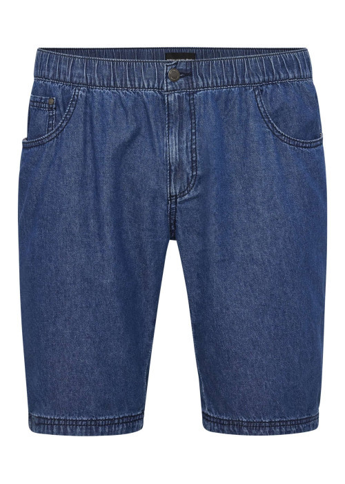 Short chino en coton bleu uni aspect denim avec une coupe slim