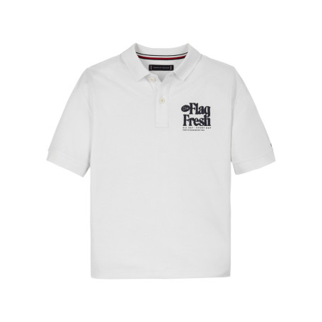 Polo en coton régénératif blanc imprimé au dos,...