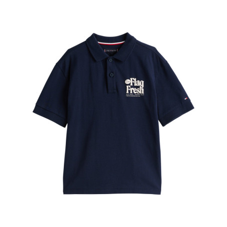 Polo en coton régénératif marine à imprimé avec...