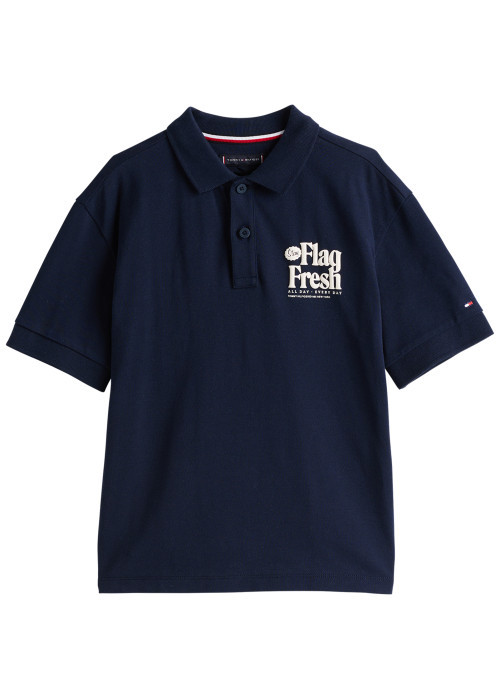Polo en coton régénératif marine à imprimé avec...
