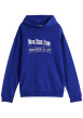 Thumbnail Sweat en coton régénératif bleu à imprimé, coupe droite et col à capuche