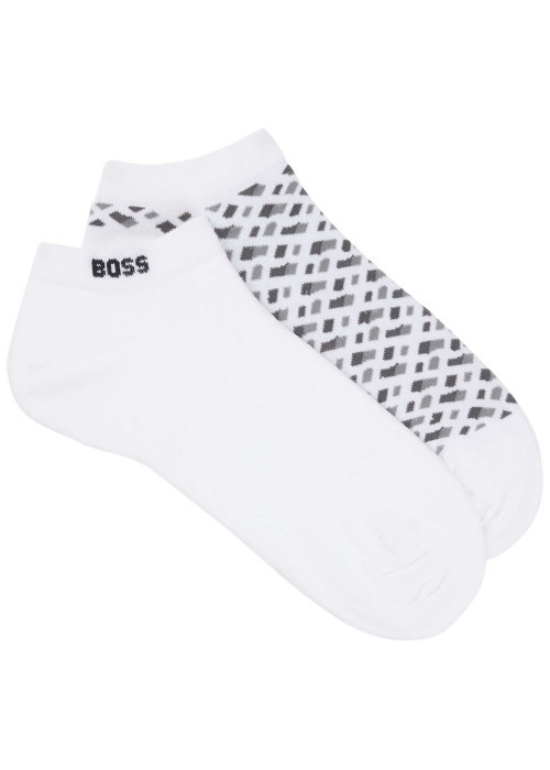 Lot de 2 paires de socquettes en coton mélangé blanches unies et à motifs