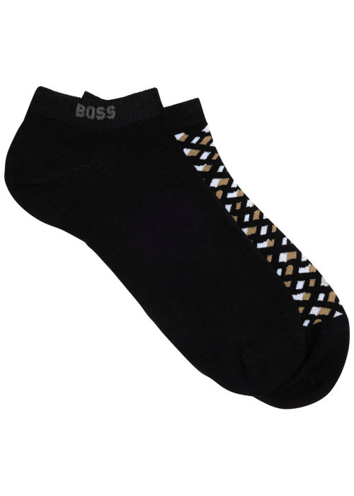 Lot de 2 paires de socquettes en coton mélangé noires unies et à motifs