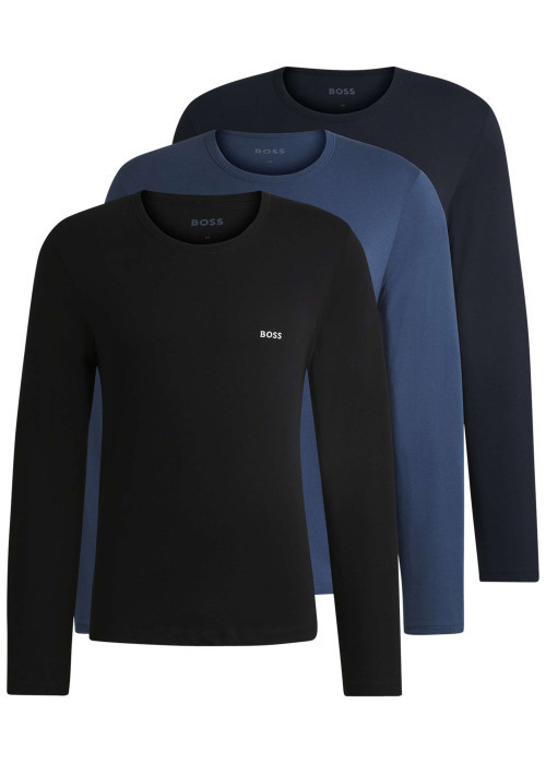 Lot de 3 t-shirts manches longues en coton tricolore unis à coupe près du corps