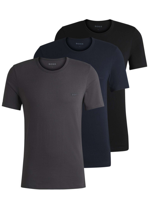Lot de 3 t-shirts en coton tricolore unis avec le logo à coupe près du corps