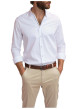 Thumbnail Chemise en coton blanche unie avec une coupe slim fit et des manches à pression