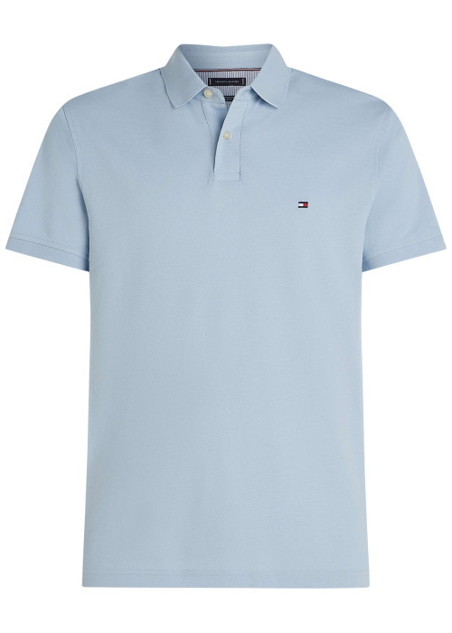 Polo en coton ciel uni à coupe droite, col polo et logo brodé sur la poitrine