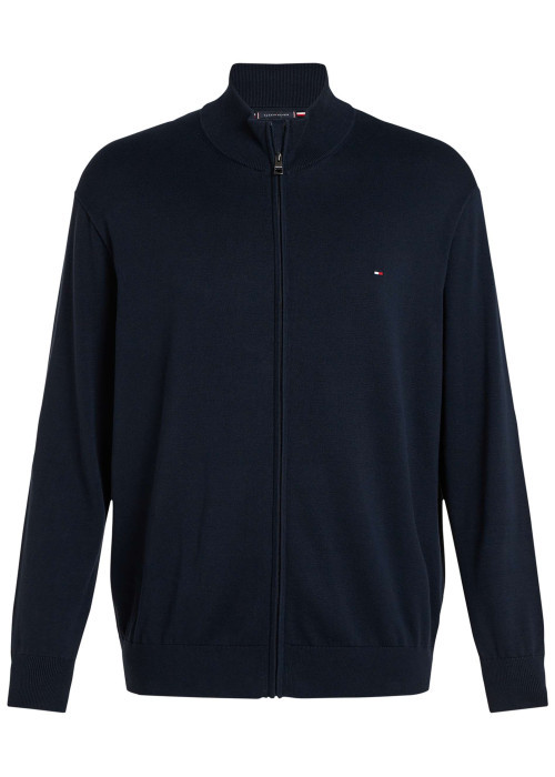 Gilet Grande Taille en better coton initiative marine uni droit à col camionneur