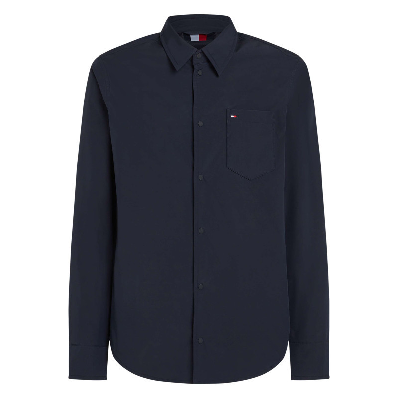 Tommy Hilfiger - Surchemise Marine Unie à Coupe Droite, Col Français Et à Manches Longues - Marine Tommy Hilfiger - Surchemise Marine Unie à Coupe Droite, Col Français Et à Manches Longues - Marine
