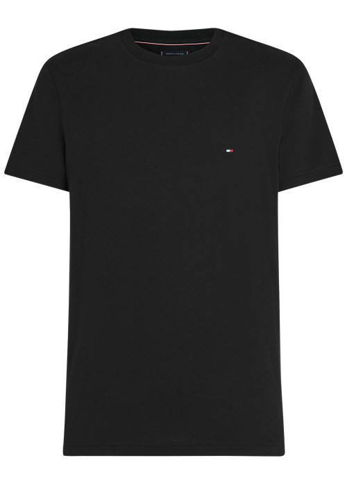 T-shirt en coton régénératif noir uni droit à col rond avec logo brodé