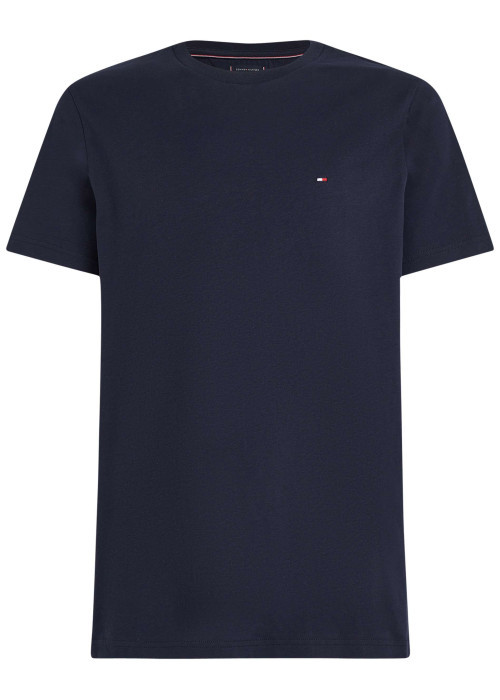 T-shirt en coton régénératif marine uni droit à col rond et logo