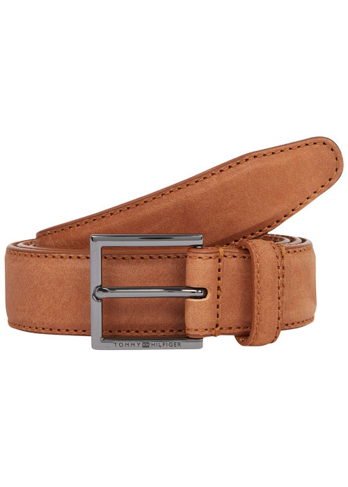 Ceinture Hudson Nubuck en cuir camel unie lisse avec boucle et surpiqûres