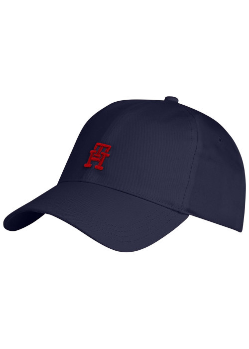 Casquette en coton biologique marine avec monogrammes rouge et fermoir à clip