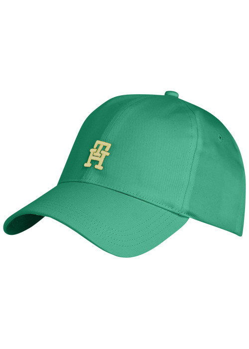 Casquette en coton biologique verte avec monogrammes jaunes et oeillets