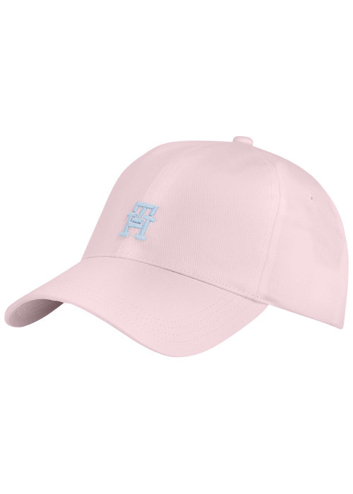 Casquette en coton biologique rose avec monogrammes ciel et fermoir à clip noir