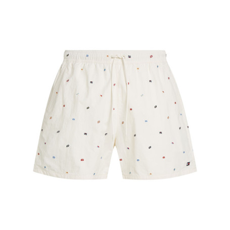 Short de bain écru brodé de drapeaux all-over...