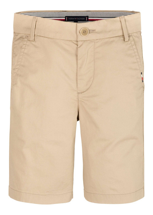 Short Chino en coton beige uni avec poches à l'italienne à l'avant
