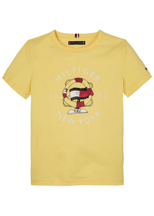T-shirt en coton régénératif jaune uni droit à col rond et manches courtes