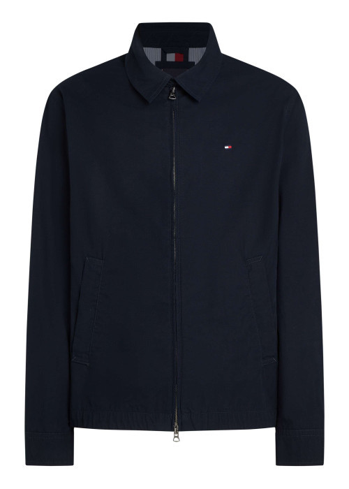 Blouson en better coton initiative marine uni zippé droit et col à revers