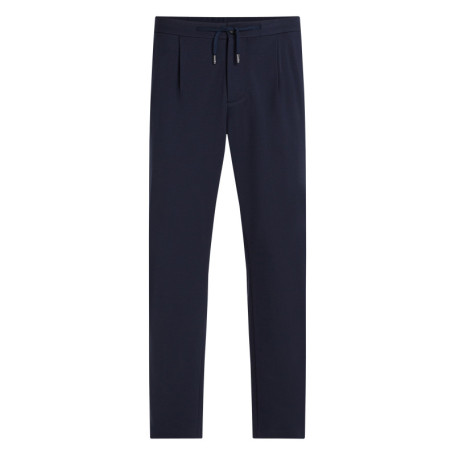 Chino marine uni à coupe ajustée, plis marqués...