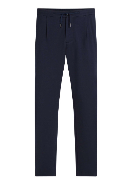Chino marine uni à coupe ajustée, plis marqués avec cordon, zip et bouton