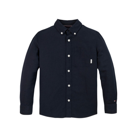 Chemise marine unie à coupe droite, col...
