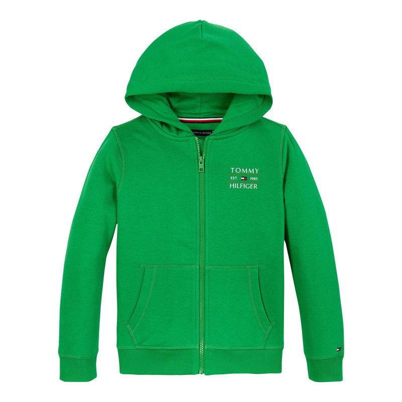 Tommy Hilfiger - Sweat Zippé En Coton Mélangé Vert Uni Droit Avec Un Col à Capuche Et Zippé - Vert Tommy Hilfiger - Sweat Zippé En Coton Mélangé Vert Uni Droit Avec Un Col à Capuche Et Zippé - Vert