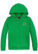 Thumbnail Sweat zippé en coton mélangé vert uni droit avec un col à capuche et zippé
