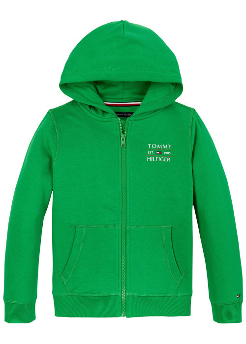 Sweat zippé en coton mélangé vert uni droit avec un col à capuche et zippé