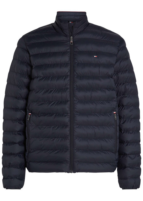 Doudoune marine unie droite à col montant avec fermeture zip et poches zippées