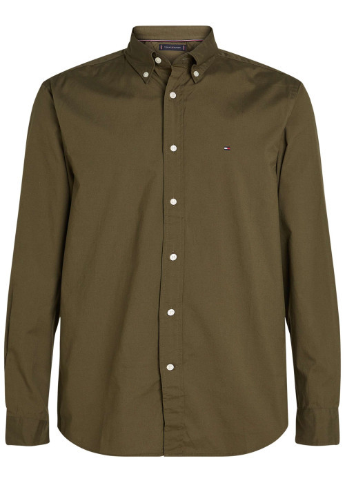 Chemise en coton ciel unie à coupe droite, col américain et boutons blancs