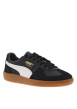 Thumbnail Tennis en cuir noires à semelle marron avec lacets plats et logo blanc et doré - Image 3
