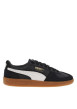 Thumbnail Tennis en cuir noires à semelle marron avec lacets plats et logo blanc et doré
