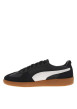 Thumbnail Tennis en cuir noires à semelle marron avec lacets plats et logo blanc et doré - Image 2