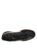 Thumbnail Tennis en cuir noires à semelle marron avec lacets plats et logo blanc et doré - Image 4