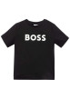 Thumbnail T-shirt manches courtes noir en coton à coupe droite avec logo blanc et col rond