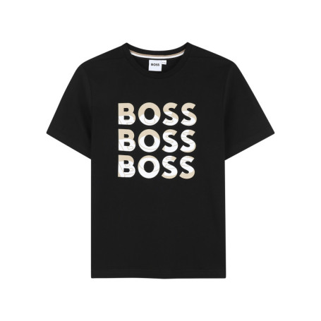 T-shirt manches courtes en coton noir avec 3...