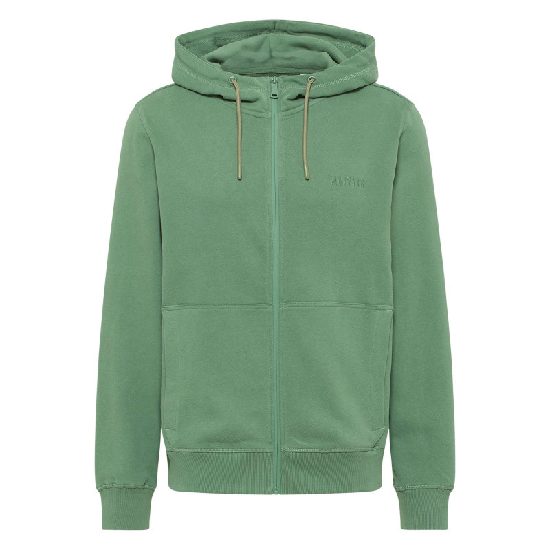 Mustang - Sweat Zippé Brighton En Coton Vert Uni à Coupe Droite Et à Capuche Avec Cordon - Vert Mustang - Sweat Zippé Brighton En Coton Vert Uni à Coupe Droite Et à Capuche Avec Cordon - Vert